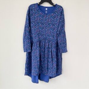 Tea Collection Purple Blue Floral Hi-Low Long Sleeve Cotton Dress size 7